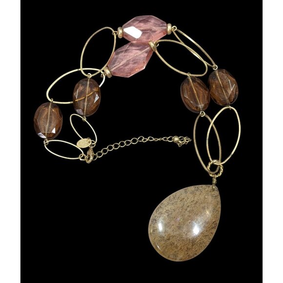 Lia Sophia Mossy Agate Teardrop Pendant Necklace - Picture 1 of 5